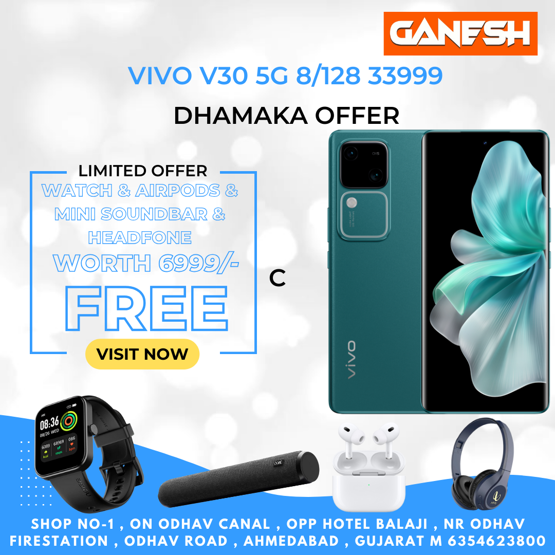 Vivo V30 5g 8/128 GB +FREE NOISE SMART WATCH & PTRON AIRPODS & MINI SO